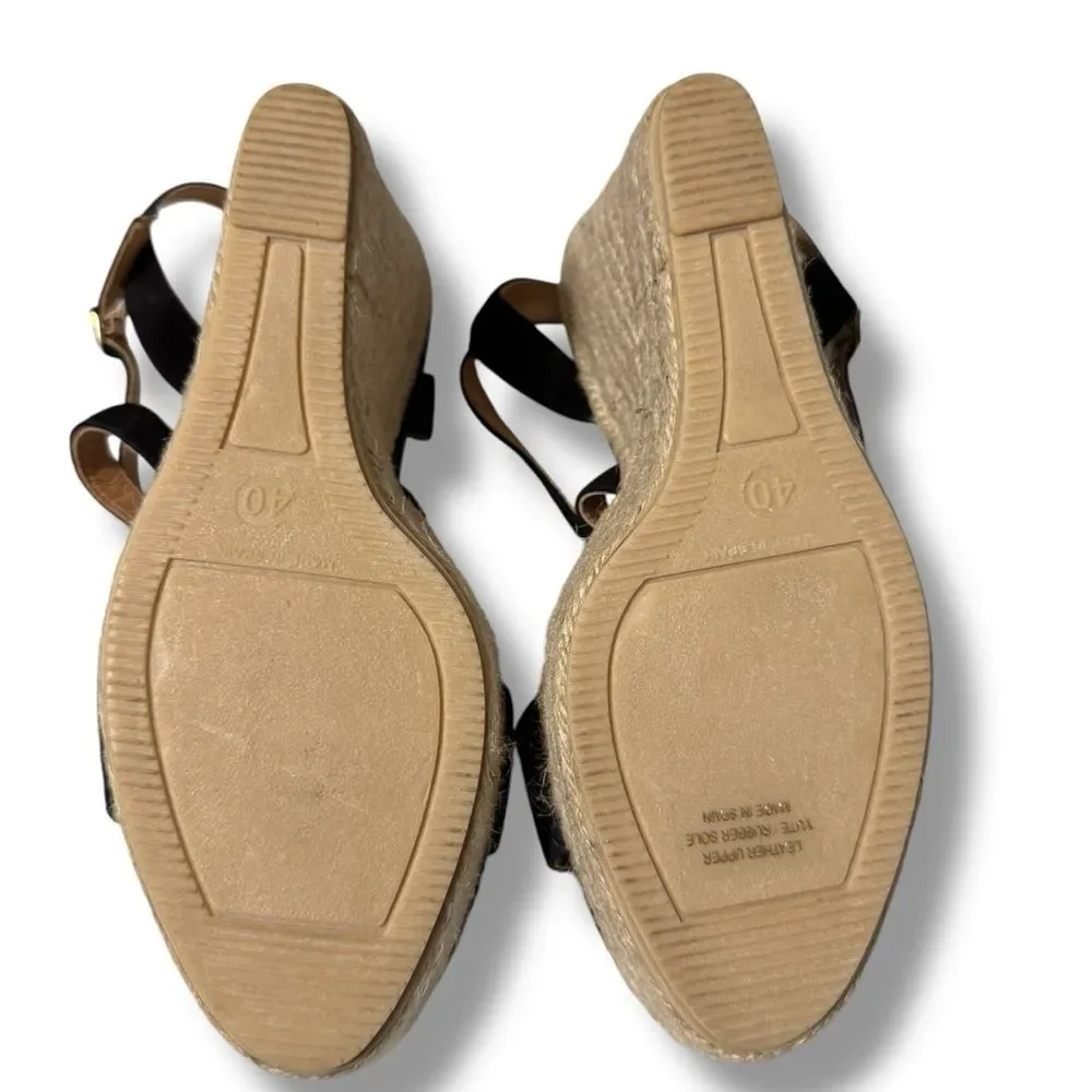 Anthropologie Maypol Espadrille Wedge Sandal 9.5 Black Suede Coastal Resort Chic